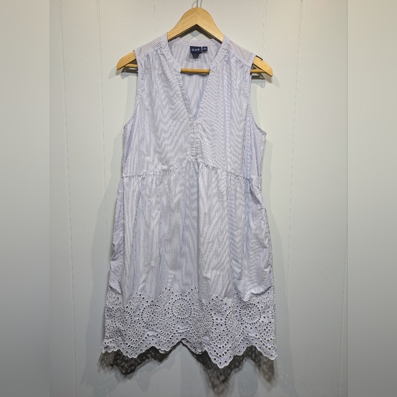 Gap Eyelet Mini Dress Blue Stripe Size‎ Small Spring Sleeveless Cotton Sundress - Picture 8 of 9